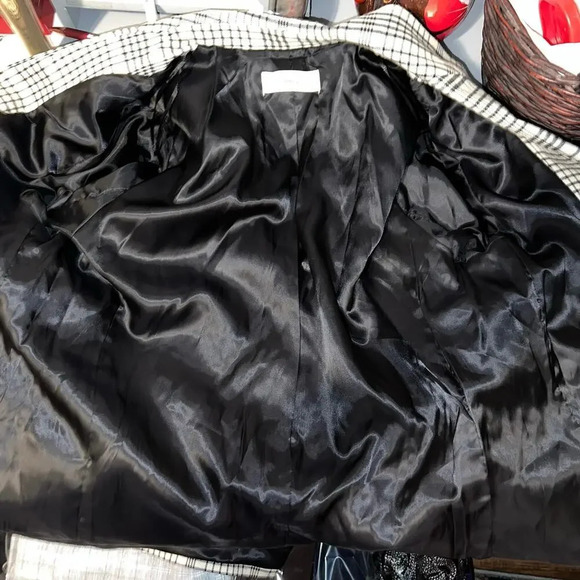 MNG Mango, S, tan black plaid long sleeve single button padded knit blazer  - Picture 9 of 11